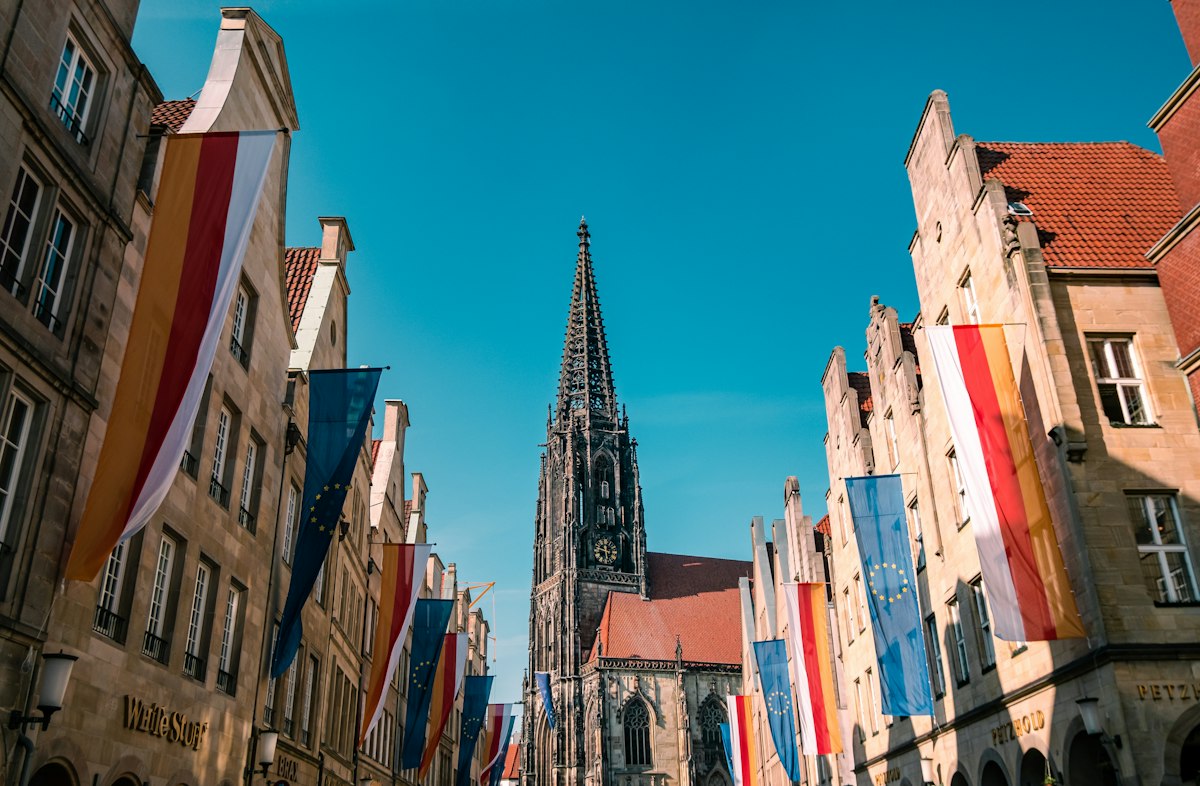 Historic gabled houses on Prinzipalmarkt in Münster, Germany