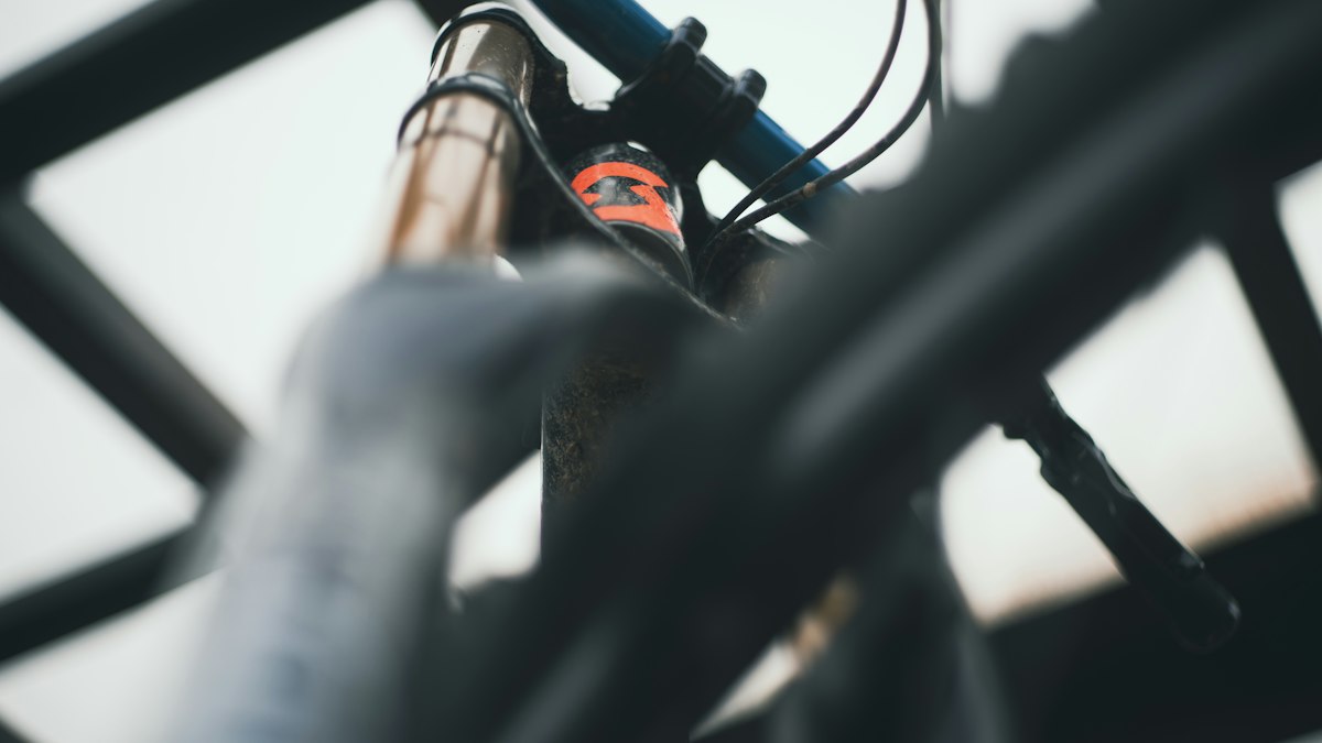 Close-up of a bicycle frame and front brake